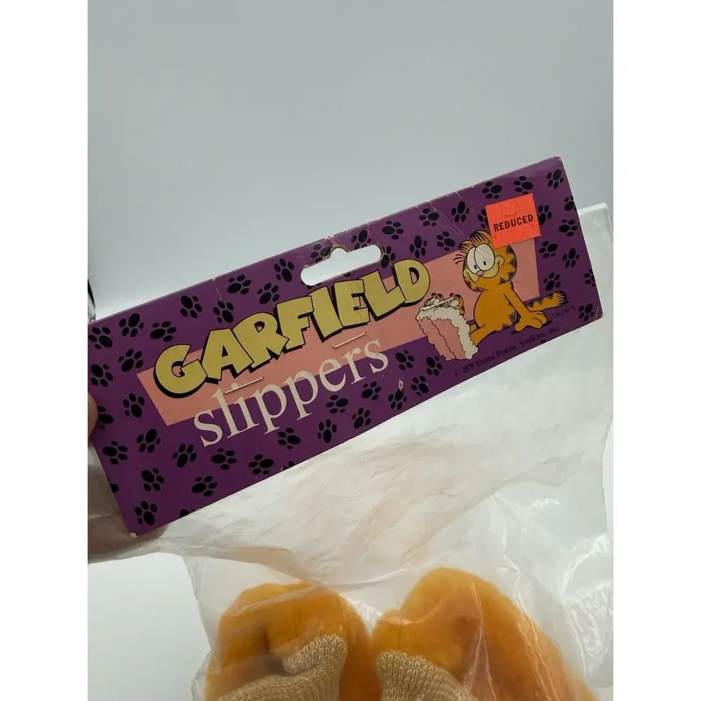 Vintage 1978 Garfield Plush Slippers Plastic Face Toddler Size Small 6